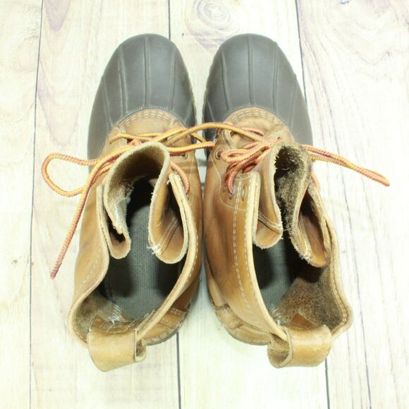 LL Bean Brown Leather Lace Up Round Toe Unlined Ankle Duck Boots Size 9 M - Picture 7 of 9
